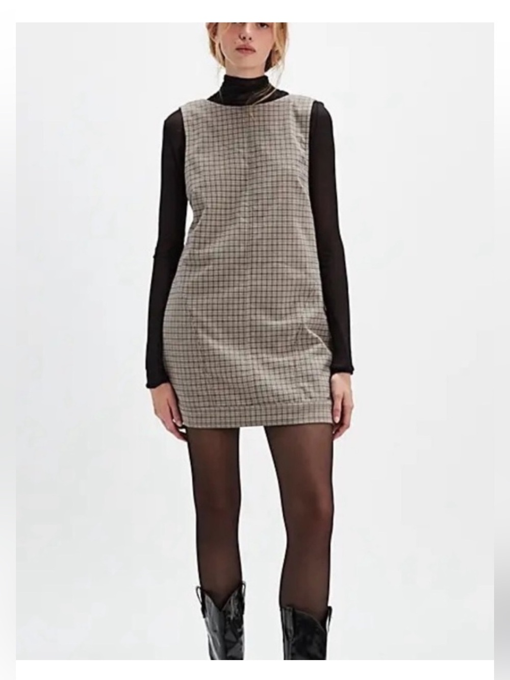 Free People Kai Shift Dress Womens Houndstooth Plaid Preppy Academia